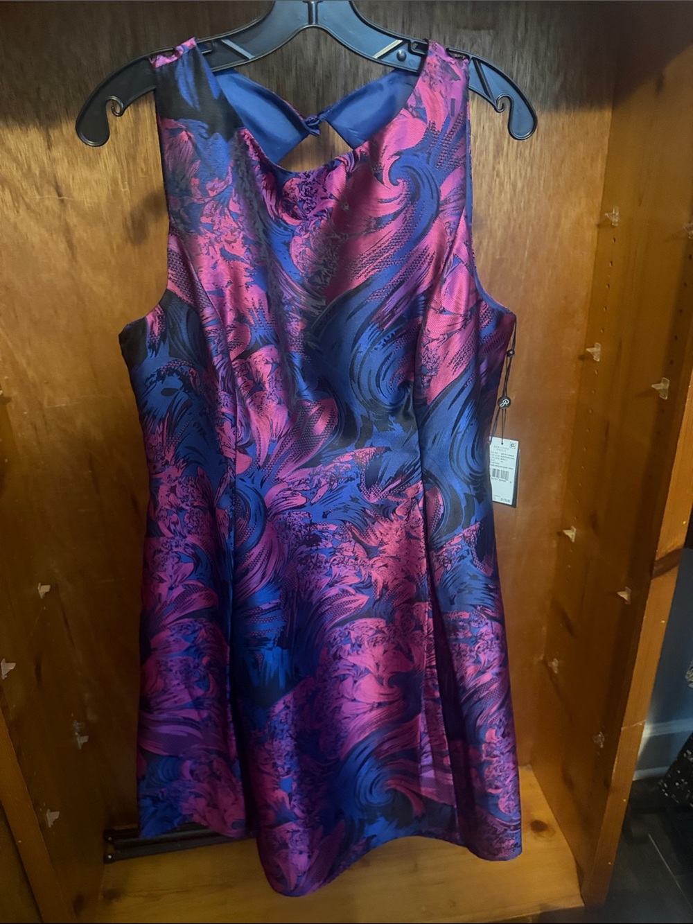 Adrianna Papell Navy & Orchid Jacquard Envelope Short Dress